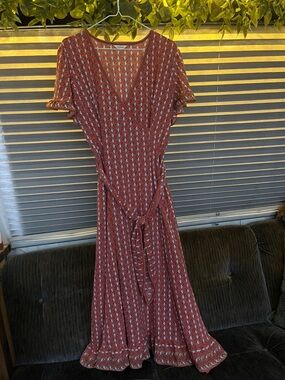 Floral Wrap Maxi Dress with Tie Waist and Flouncy Sleeves